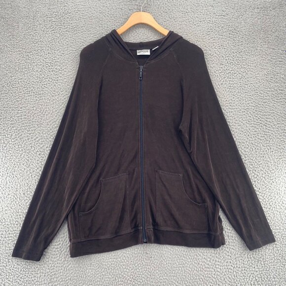 Chicos Hoodie Womens 2 US Large Brown Travelers Knit Stretch Full Zip Pockets - Picture 1 of 9